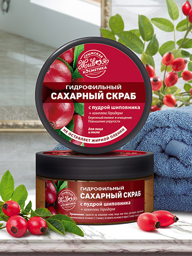 Гидрофильный сахарный скраб для лица и тела с пудрой шиповника