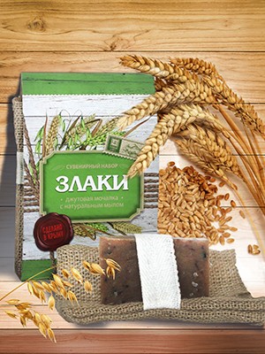 Джутовая мочалка с натуральным мылом «Злаки» (брусок)